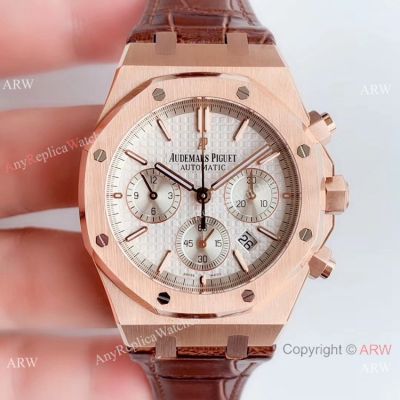 BF Swiss Audemars Piguet Royal Oak Rose Gold Brown Leather Band Watch 41mm